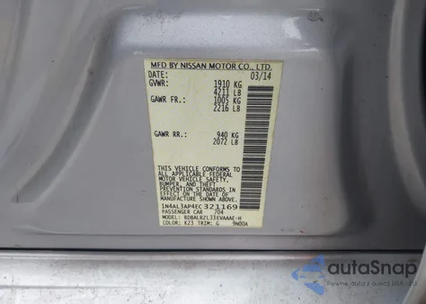 2014 Nissan Altima 2.5 S из США, поврежденный, VIN 1N4AL3AP4EC321169